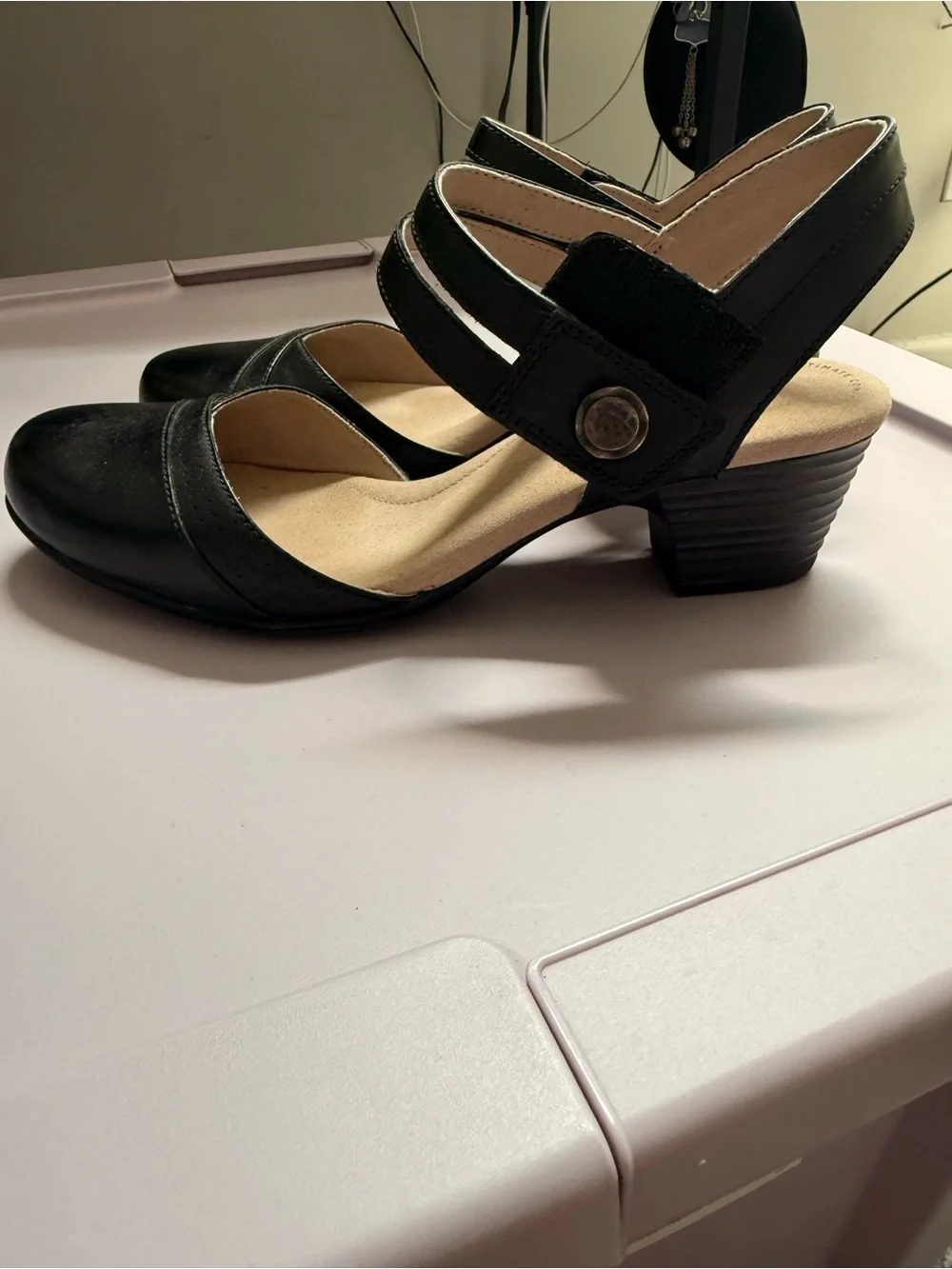 Clarks Black Mary Jane Low Block Heel Pumps